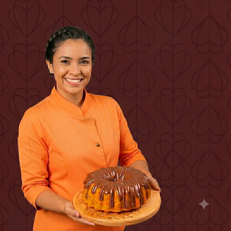 Repostera autora de ZANAH sosteniendo cake de zanahoria